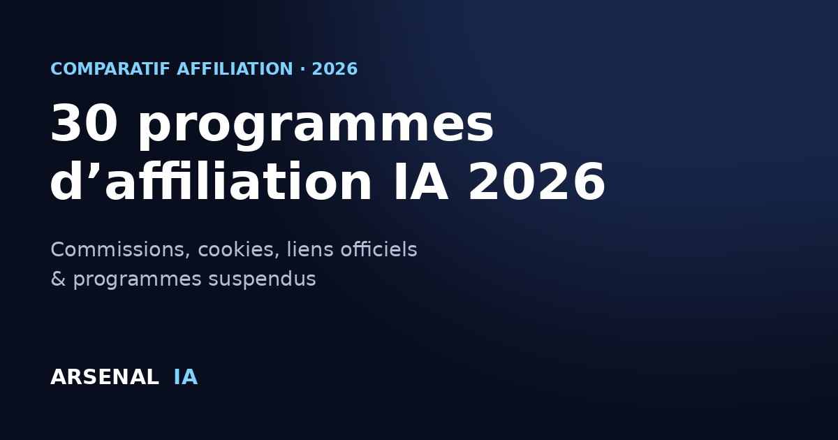 30 programmes d’affiliation IA en 2026 — comparatif Arsenal IA