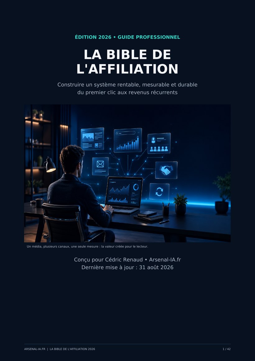 Couverture de La Bible de l'Affiliation 2026, guide professionnel Arsenal IA