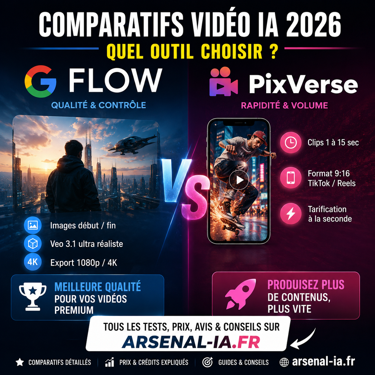 Comparatif Google Flow vs PixVerse en 2026 : qualité et contrôle face à rapidité et volume pour TikTok, Reels et Shorts